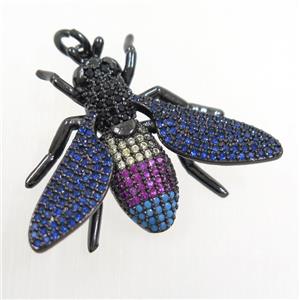copper Honeybee pendants paved zircon, black plated, approx 25-32mm [FDZN6243]