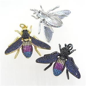 copper Honeybee charm pendants paved zircon, mix color, approx 25-32mm [FDZN6244]