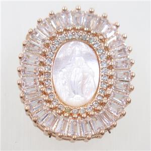 copper pendant paved zircon, shell Jesus, rose gold, approx 20-23mm [FDZN6245]