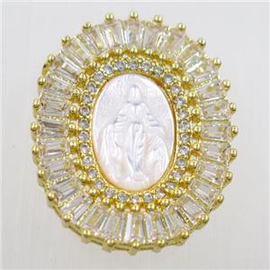 copper pendant paved zircon, shell Jesus, gold plated, approx 20-23mm [FDZN6247]