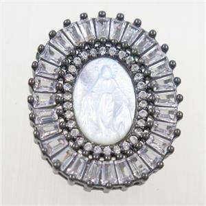 copper pendant paved zircon, shell Jesus, black plated, approx 20-23mm [FDZN6248]