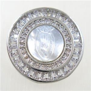 copper pendant paved zircon, shell Jesus, platinum plated, approx 20mm dia [FDZN6251]