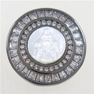 copper pendant paved zircon, shell Jesus, black plated, approx 20mm dia [FDZN6253]