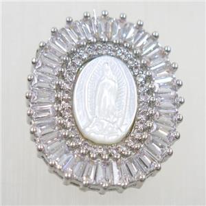 copper pendant paved zircon, shell Jesus, platinum plated, approx 20-23mm [FDZN6255]