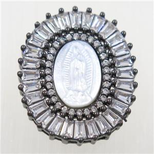 copper pendant paved zircon, shell Jesus, black plated, approx 20-23mm [FDZN6257]