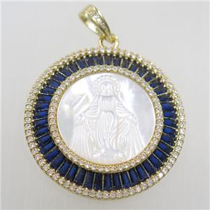 copper pendant paved zircon, shell Jesus, gold plated, approx 36mm dia [FDZN6261]