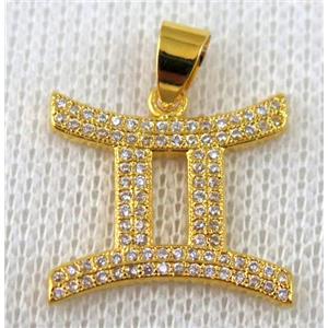 copper pendant pave zircon, gold plated, approx 18x20mm [FDZN627]