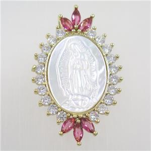 copper pendant paved zircon, shell Jesus, gold plated, approx 27-43mm [FDZN6273]