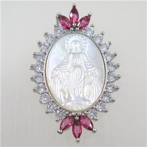 copper pendant paved zircon, shell Jesus, platinum plated, approx 27-43mm [FDZN6274]