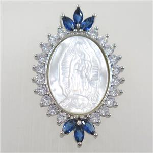 copper pendant paved zircon, shell Jesus, platinum plated, approx 27-43mm [FDZN6277]