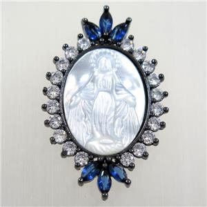 copper oval pendant paved zircon, shell Jesus, black plated, approx 27-43mm [FDZN6279]