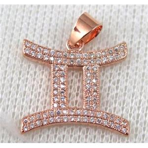 copper pendant pave zircon, rose plated, approx 18x20mm [FDZN628]