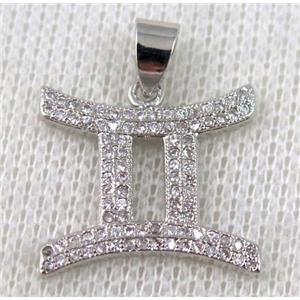 copper pendant pave zircon, platinum plated, approx 18x20mm [FDZN630]