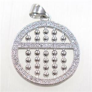 copper Susanpan pendant paved zircon, platinum plated, approx 20mm dia [FDZN6301]