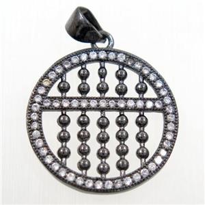 copper circle Susanpan pendant paved zircon, black plated, approx 20mm dia [FDZN6303]