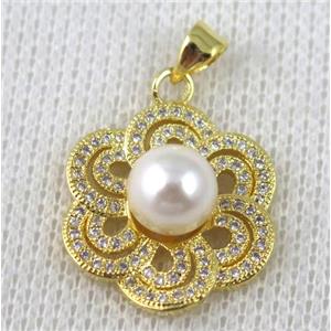 copper pendant pave zircon, gold plated, approx 20mm dia [FDZN631]