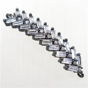 copper Fishbone connector paved zircon, black plated, approx 8-33mm [FDZN6318]