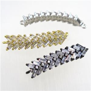 copper Fishbone connector paved zircon, mix color, approx 8-33mm [FDZN6319]