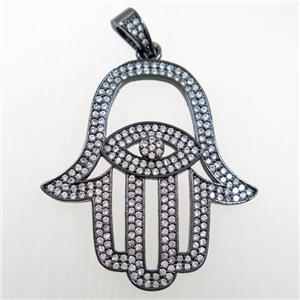 copper Hamsa Hand pendant paved zircon, black plated, approx 35-38mm [FDZN6323]