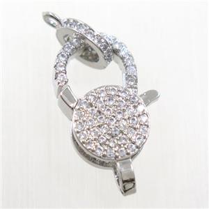 copper Lobster Clasp paved zircon, platinum plated, approx 10-16mm [FDZN6327]