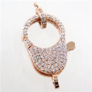 copper Lobster Clasp paved zircon, rose gold, approx 15-23mm [FDZN6332]