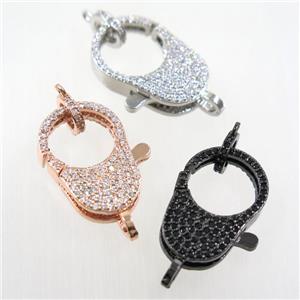 copper Lobster Clasp paved zircon, mix color, approx 15-23mm [FDZN6335]