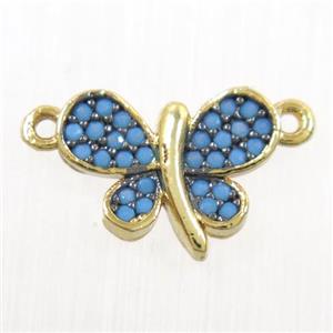 copper Butterfly connector paved zircon, gold plated, approx 9-12mm [FDZN6337]