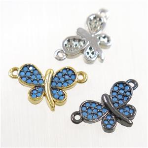 copper Butterfly connector paved zircon, mix color, approx 9-12mm [FDZN6339]