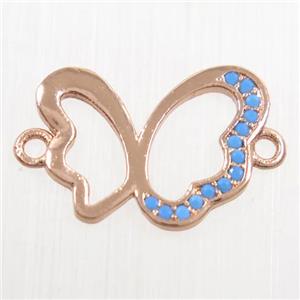 copper Butterfly connector paved zircon, rose gold, approx 12-15mm [FDZN6340]