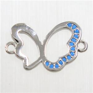 copper Butterfly connector paved zircon, platinum plated, approx 12-15mm [FDZN6341]