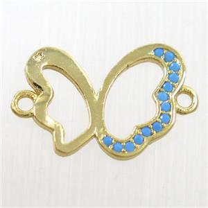 copper Butterfly connector paved zircon, gold plated, approx 12-15mm [FDZN6342]