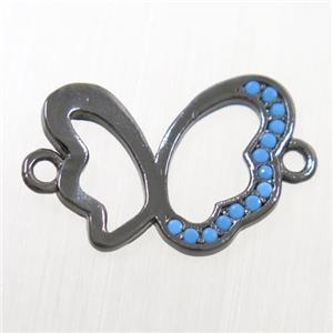 copper Butterfly connector paved zircon, black plated, approx 12-15mm [FDZN6343]