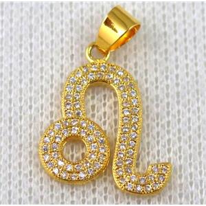 copper pendant pave zircon, gold plated, approx 17x22mm [FDZN636]