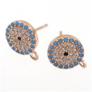 copper Earring Studs paved zircon, rose gold, approx 9mm dia [FDZN6361]