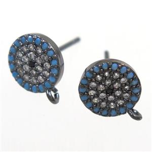 copper Earring Studs paved zircon, black plated, approx 9mm dia [FDZN6364]