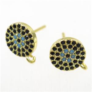 copper Earring Studs paved zircon, gold plated, approx 9mm dia [FDZN6367]