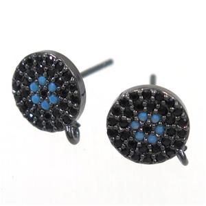 copper Earring Studs paved zircon, black plated, approx 9mm dia [FDZN6368]