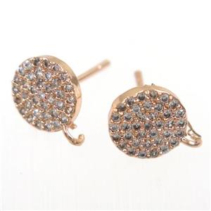 copper circle Earring Studs paved zircon, rose gold, approx 9mm dia [FDZN6369]
