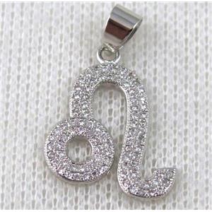 copper pendant pave zircon, platinum plated, approx 17x22mm [FDZN637]