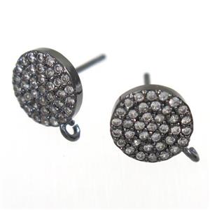 copper Earring Studs paved zircon, black plated, approx 9mm dia [FDZN6372]