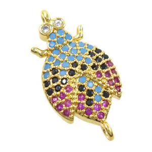 copper Cicada connector paved zircon, gold plated, approx 11-17mm [FDZN6379]
