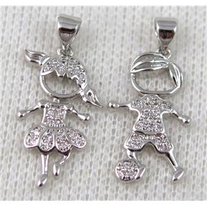 copper pendant pave zircon, platinum plated, approx 14-22mm [FDZN638]