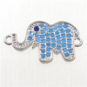 copper Elephant connector paved zircon, turq, platinum plated, approx 10-16mm [FDZN6387]