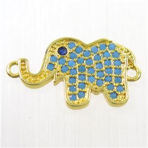 copper Elephant connector paved zircon, turq, gold plated, approx 10-16mm [FDZN6388]