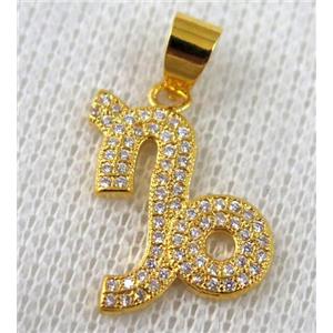 copper pendant pave zircon, gold plated, approx 14x20mm [FDZN639]