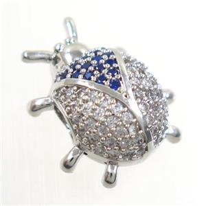 copper Beetle beads paved zircon, platinum plated, approx 11-17mm [FDZN6392]