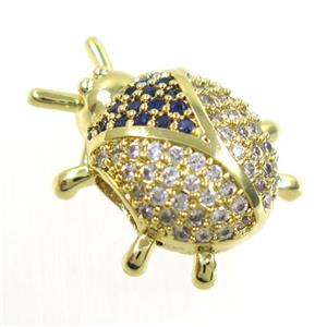 copper Beetle beads paved zircon, gold plated, approx 11-17mm [FDZN6393]
