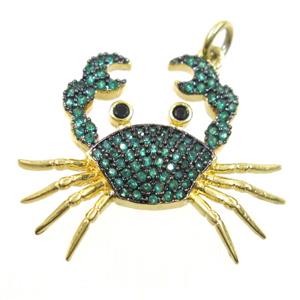 copper Cancer pendant paved green zircon, gold plated, approx 23-27mm [FDZN6395]