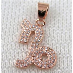 copper pendant pave zircon, rose gold plated, approx 14x20mm [FDZN640]