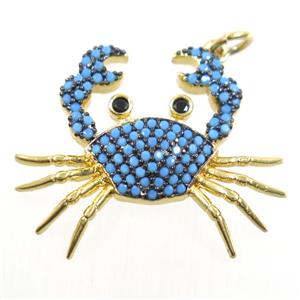 copper Cancer pendant paved zircon, turq, gold plated, approx 23-27mm [FDZN6405]